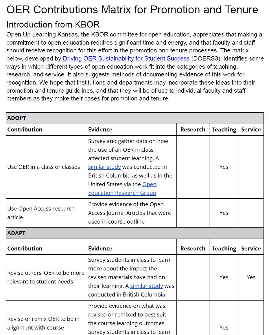 OER Promotion and Tenure