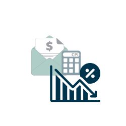 A graphic depicting a bill, calculator and bar graph to show that tuition increases are less than half the rate of inflation